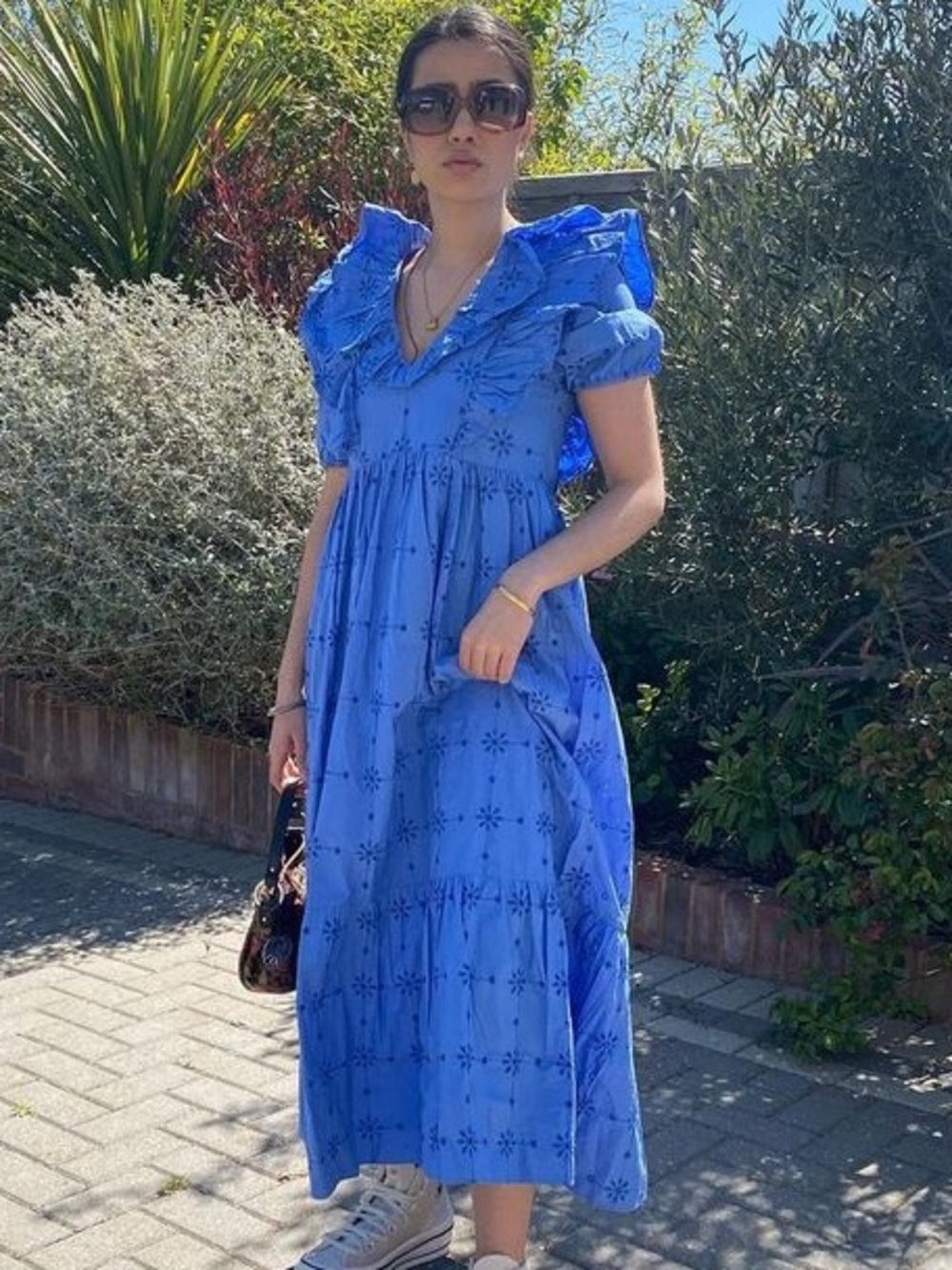 Zara Blue Ruffle Midi Dress Women’s Medium
